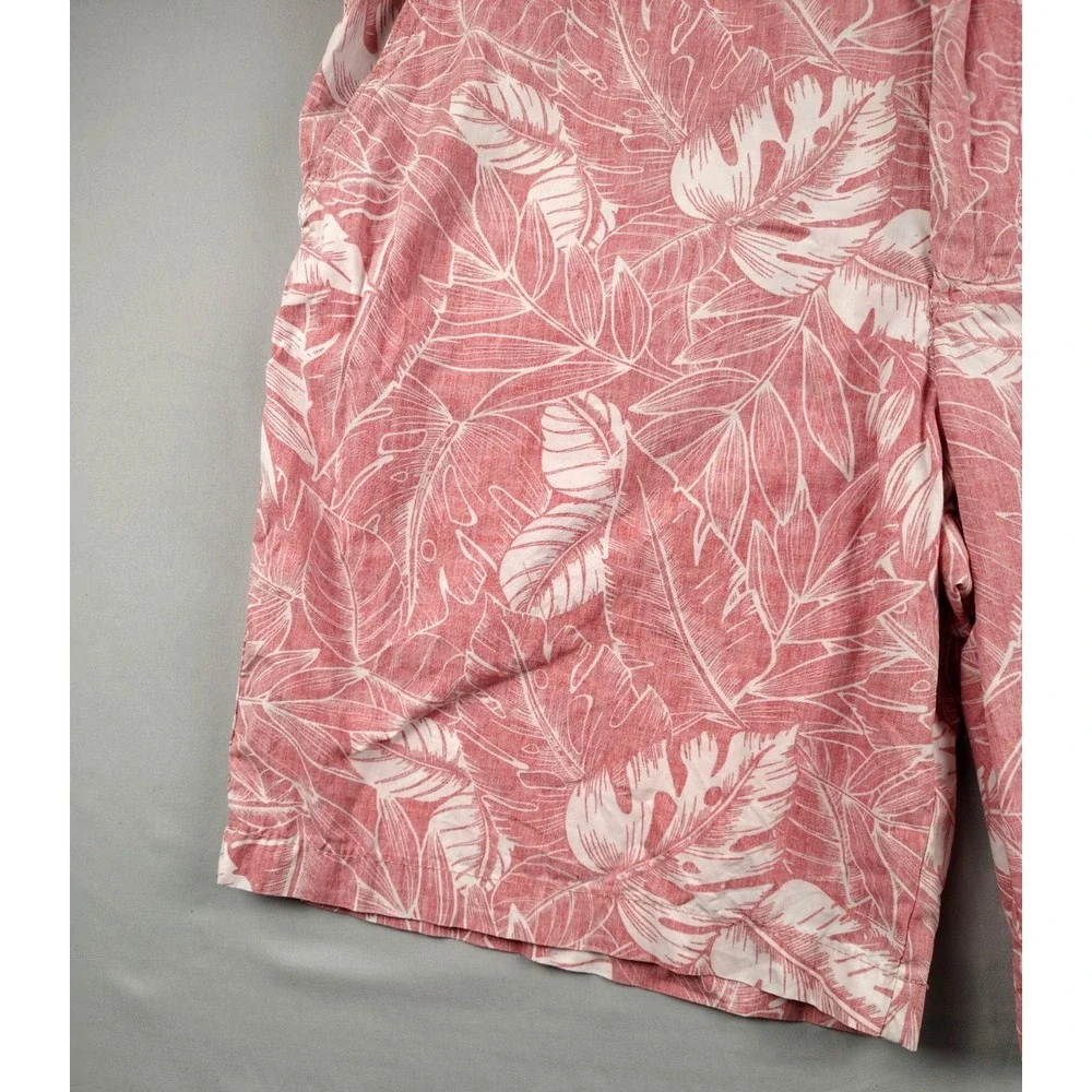 IZOD Saltwater Men's 40 Pink Tropical Palm Leaf Shorts Beach Resort Chino Casual
